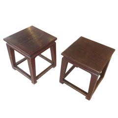 Pair Of Chinese Walnut Stools/Tables