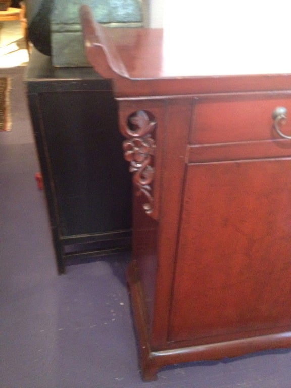 20th Century Chinese Red Lacquered Wedding Cabinet and Stand