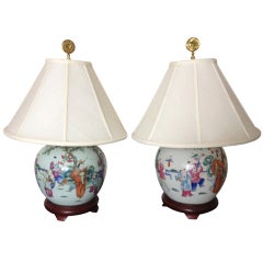 Pair of Chinese Rose Medallion Lamps