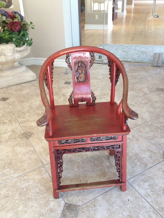 Chinese Red Lacquered Desk Armchair
