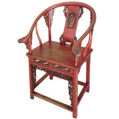 Antique Chinese Red Lacquered Desk Armchair