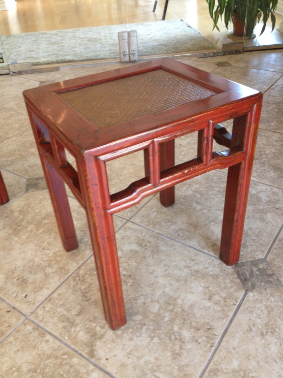 Pair Of Chinese Red Lacquered Stools/tables