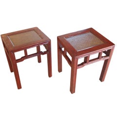 Antique Pair Of Chinese Red Lacquered Stools/tables