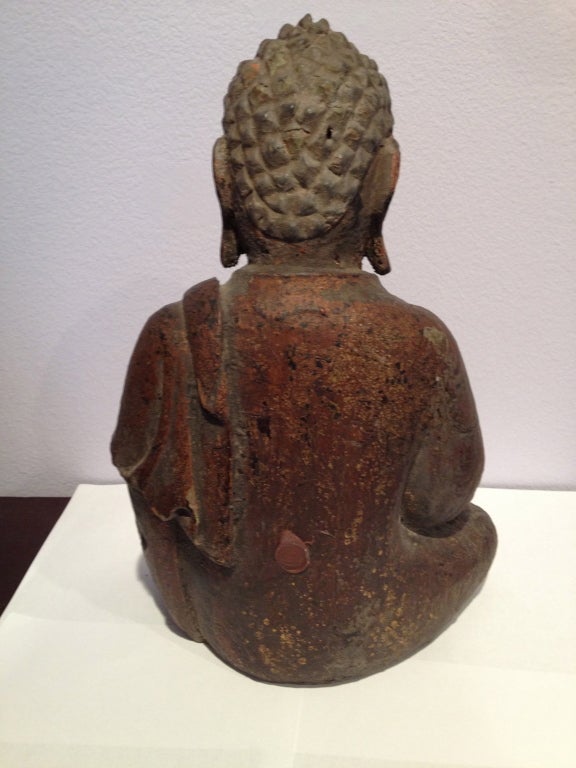 19th Century Small Chinese Wooden Sitting Buddha