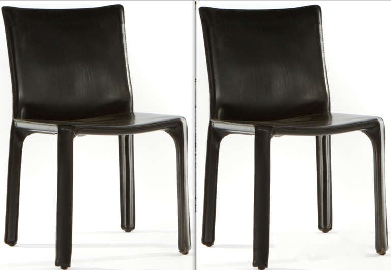Modern Six Black Leather Chairs by Mario Bellini