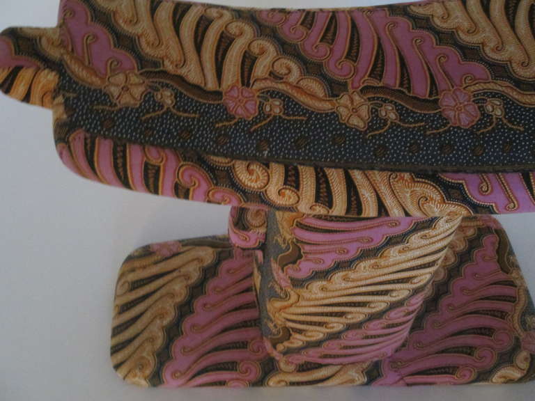 Anglo-Japanese Handstitched and Covered Batik Print African Stool