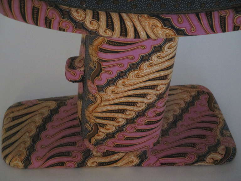 French Handstitched and Covered Batik Print African Stool