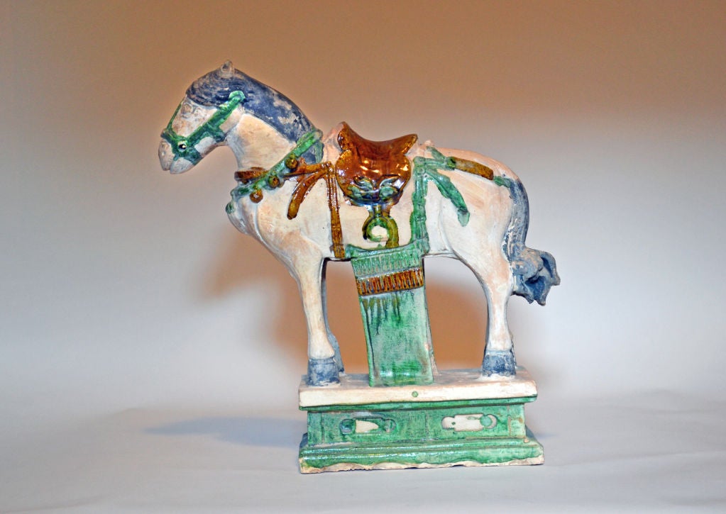 Ming Horse on Plinth. Sancai Glaze. Court Attendant horse.
