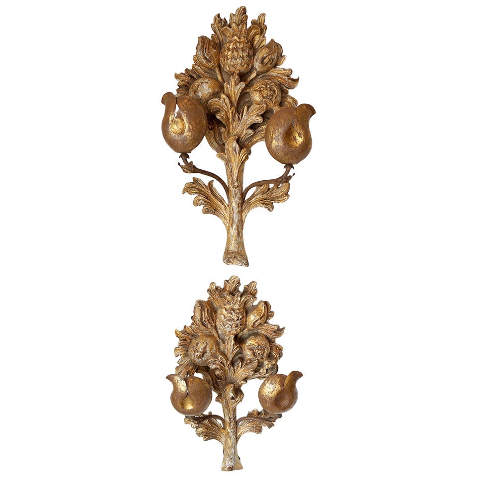 Hand-Carved Giltwood Sconces For Sale