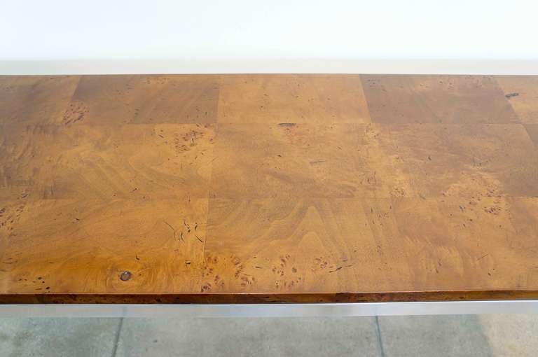 Burled Walnut & Aluminum Console For Sale 1