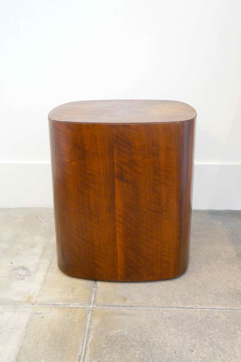 Lane Side table # 1204 in mahogany split ribbed veneer.