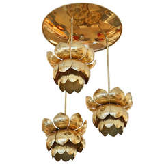 Triple Light Brass Lotus Pendant