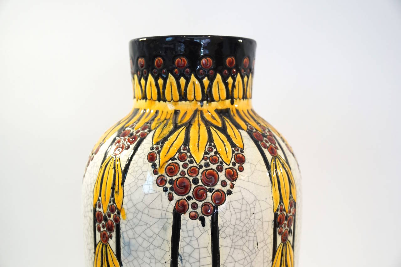 Art Deco Tall Charles Catteau Vase For Sale