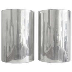 Pair of  Stainless Drum Side Tables