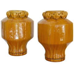Vintage Pair of Amber Glazed Vessels
