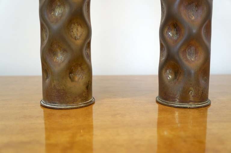 20th Century Rare Pair of Dirk Van Erp Shell Casing Vases
