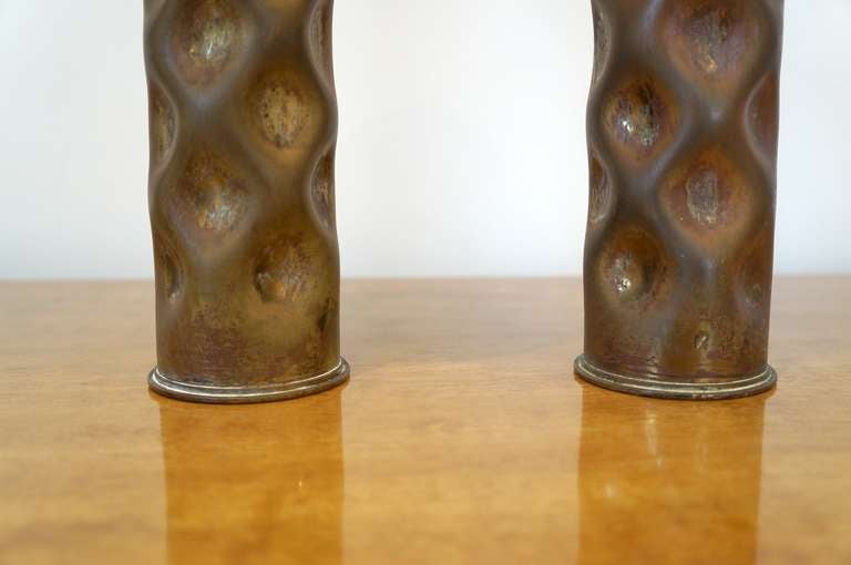20th Century Rare Pair of Dirk Van Erp Shell Casing Vases