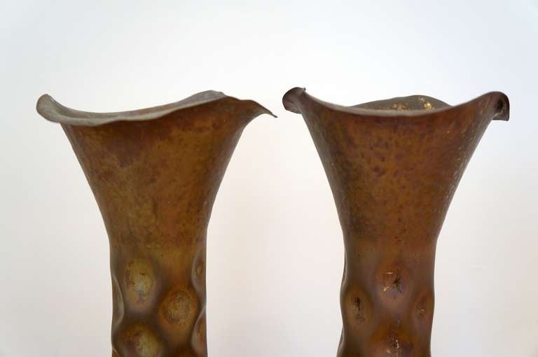 American Rare Pair of Dirk Van Erp Shell Casing Vases