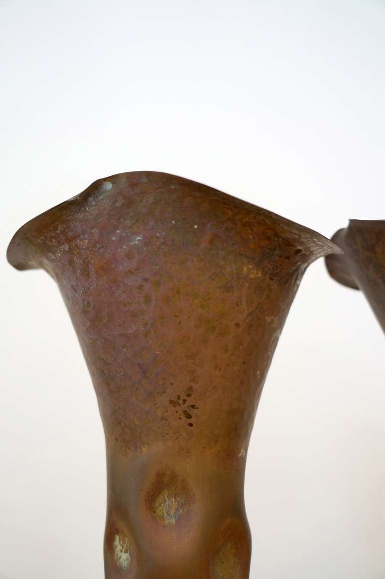 Rare Pair of Dirk Van Erp Shell Casing Vases In Good Condition In Los Angeles, CA