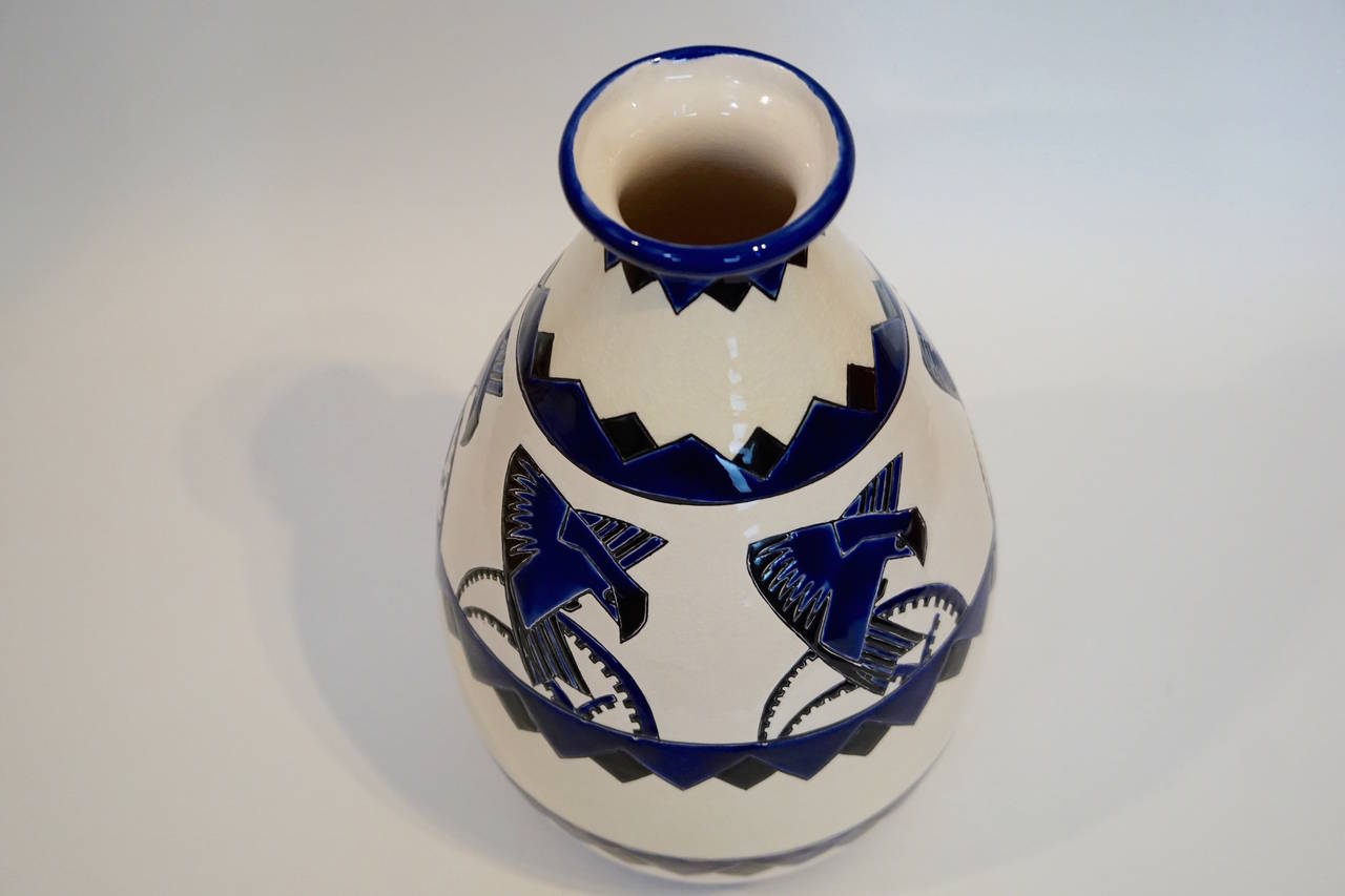 Rare Cobalt and Cream Charles Catteau Vase