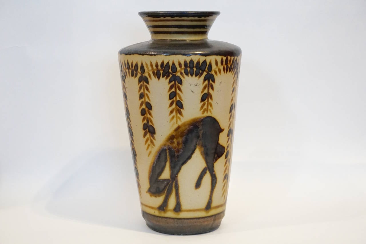 Art Deco Large Glazed Ceramic Vase by Primavera For Sale