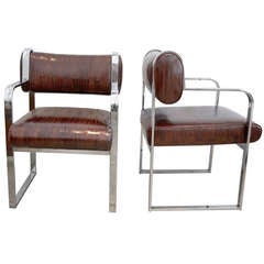 Pair of Oxblood EEL Skin Chrome Chairs