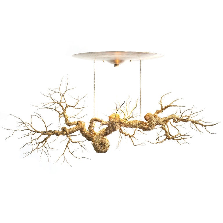Twisted Brass Wire Chandelier For Sale
