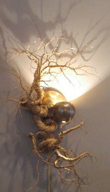 Contemporary Twisted Brass Wire Sconce