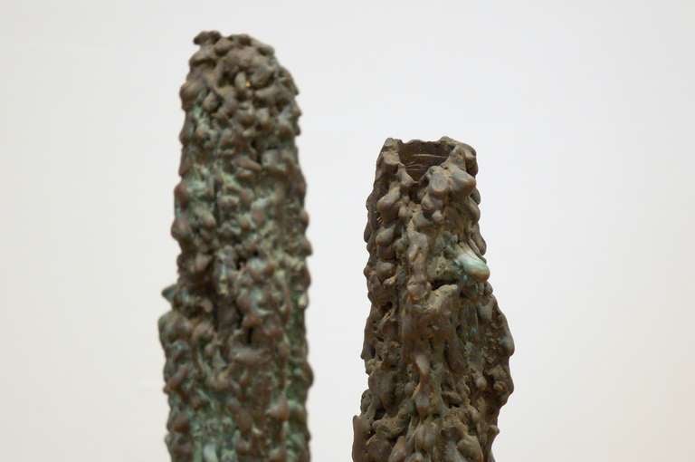American Pair of H.L.Pastorius Bronze Verdigris Candle Sticks