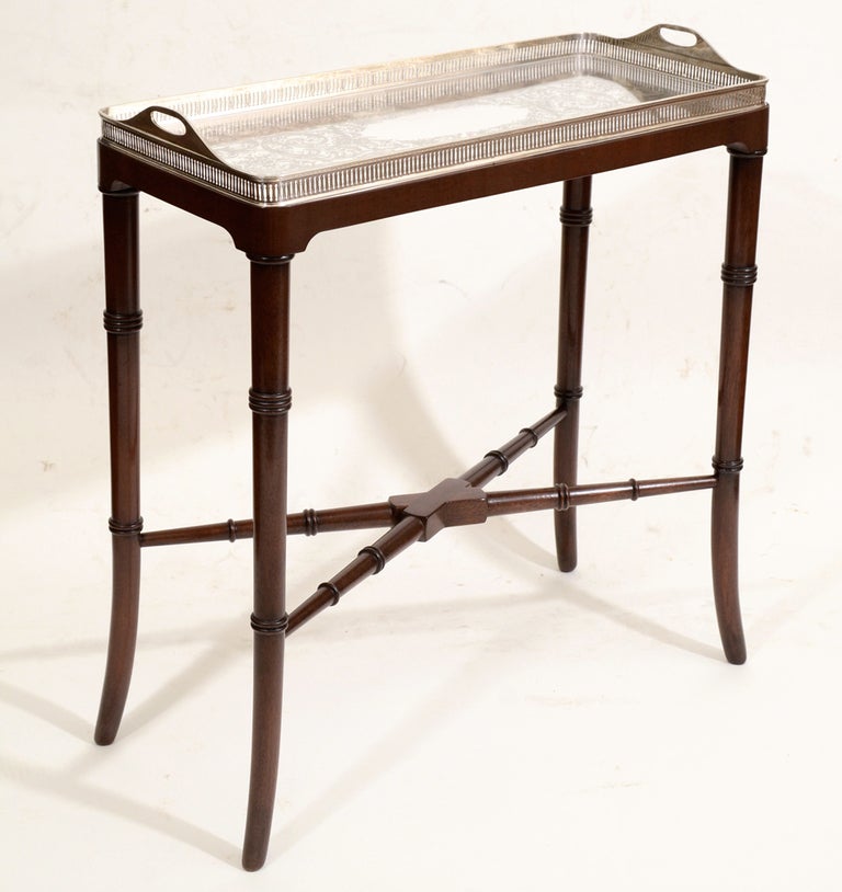Edwardian Silverplate Galleried Drinks Tray Table, c. 1900