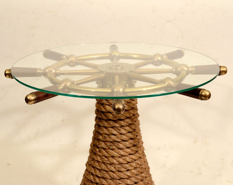 20th Century Vintage Brass Ship's Wheel Side Table, c. 1900