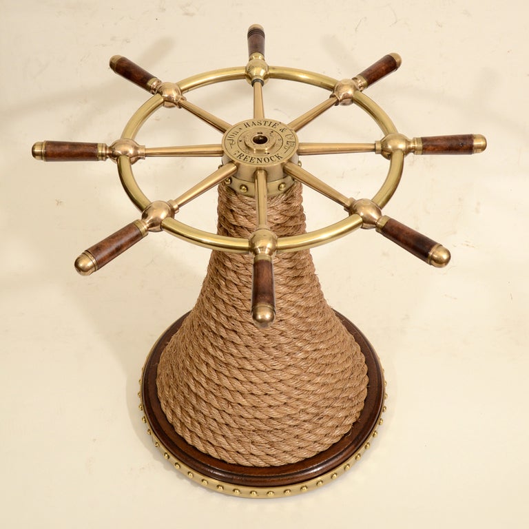 Vintage Brass Ship's Wheel Side Table, c. 1900 3