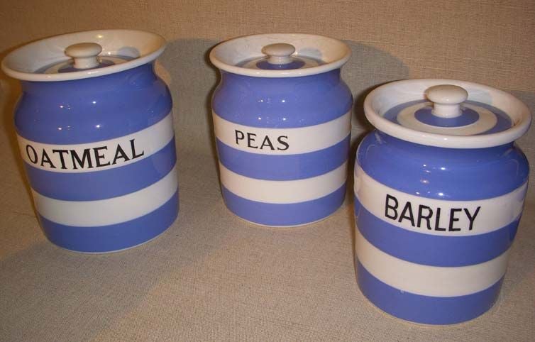 English Collection of 9 Blue & White Cornish Ware Canisters
