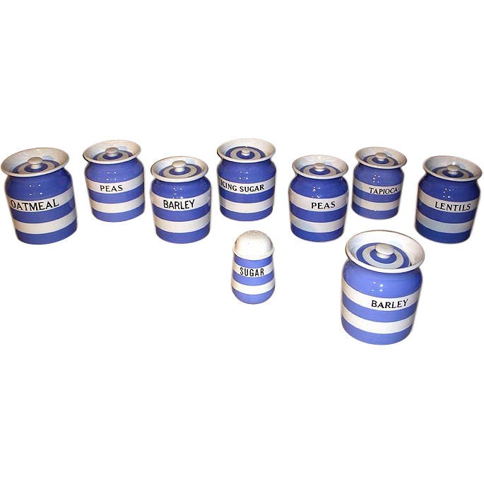 Collection of 9 Blue & White Cornish Ware Canisters