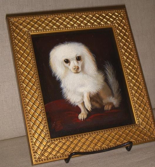 English Small Oil Painting of White Poodle, England, Late 19th C.