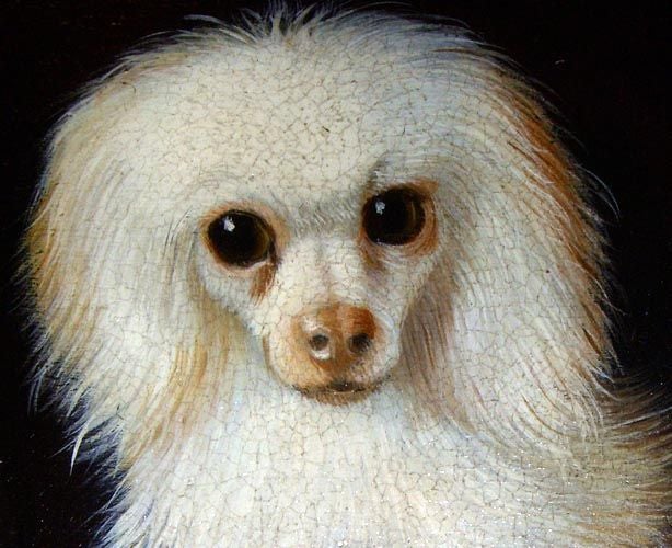 20th Century Small Oil Painting of White Poodle, England, Late 19th C.