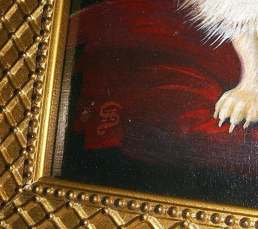 Panel Small Oil Painting of White Poodle, England, Late 19th C.