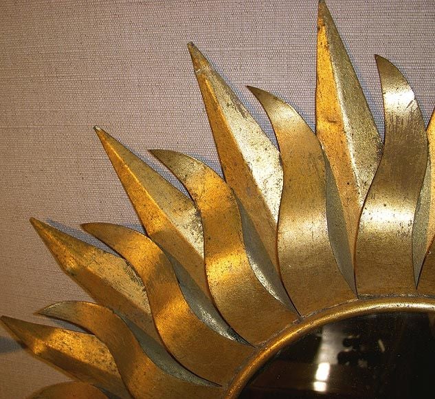 Pair Gilt Tole Mirrored Sunflower Sconces, Mid 20th Century 1