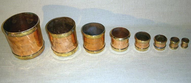 Set of 8 Graduated Copper & Brass "Seer" Measures, c. 1900