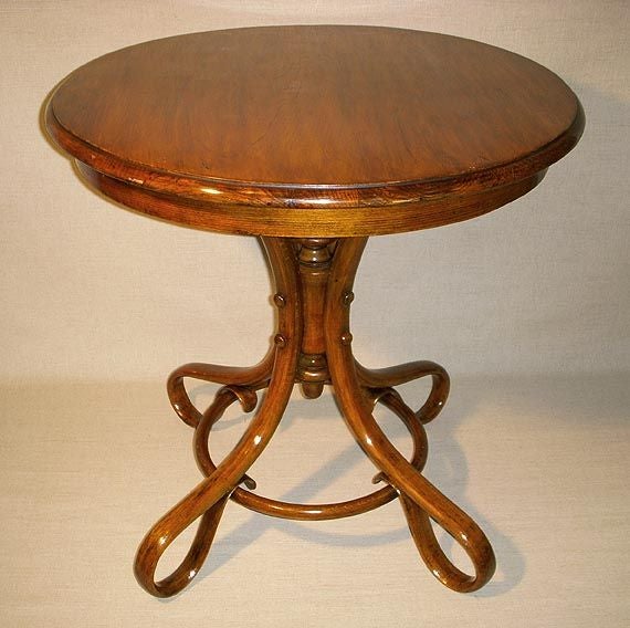 Beech Bentwood Circular Table after a Design by Michael Thonet with Top and Central Pedestal Column Supported by Four Bentwood Legs and Circular Stretcher.  Vienna, Late 19th Century<br />
<br />
25 inches diameter x 25 inches high