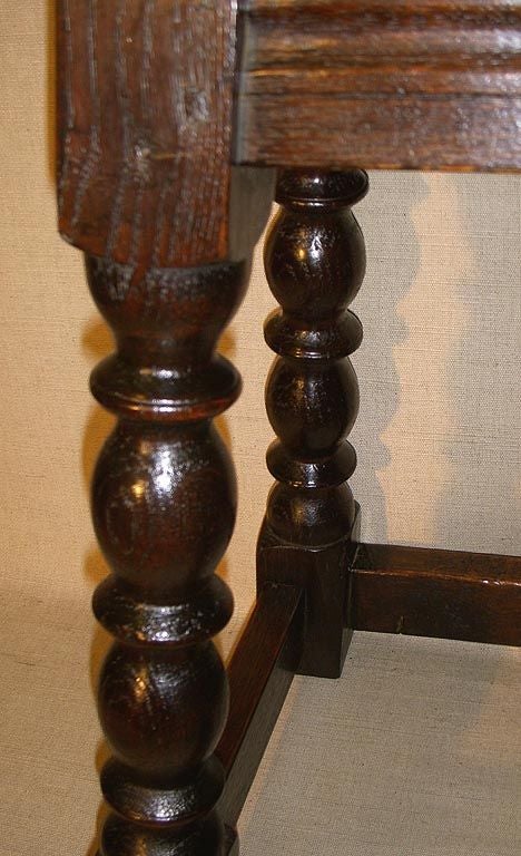 English Jacobean Revival Carved Oak Joint Stool, England, Late 19th Century