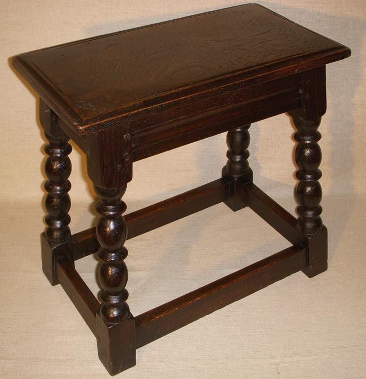 Jacobean Revival Carved Oak Joint Stool, England, Late 19th Century 3