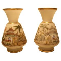 Pair of White Opaline Chinoiserie Decorated Vases, 19th Century