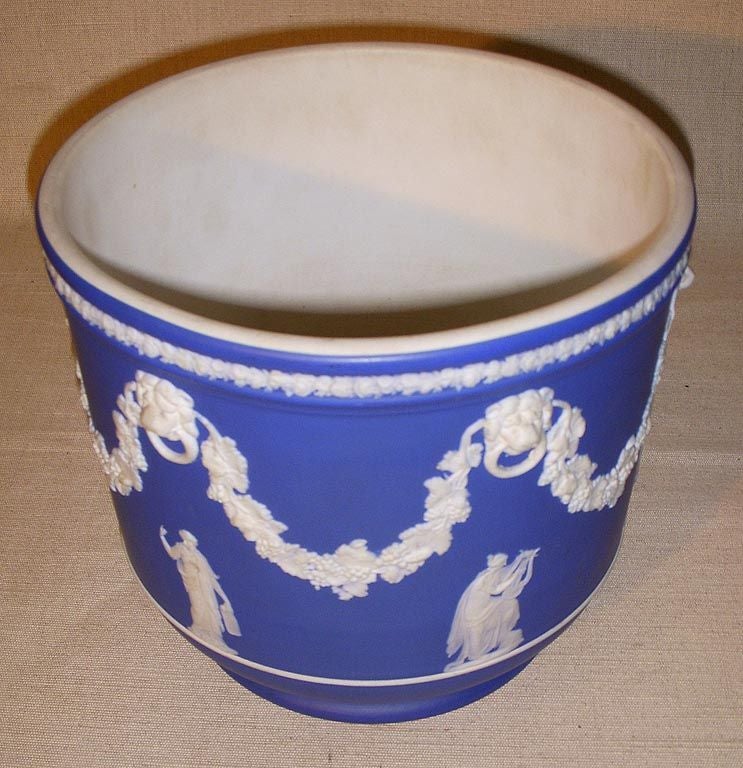 English Dark Blue Ground Jasperware Wedgwood Cache Pot