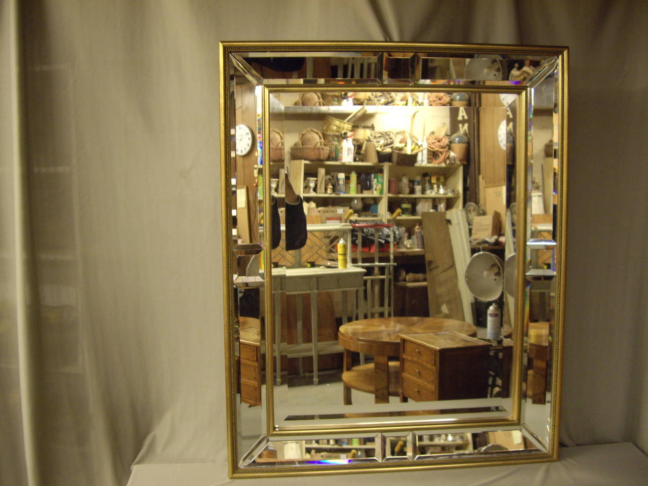 Wood Vintage French Doubled Framed Belveled Gold Mirror For Sale