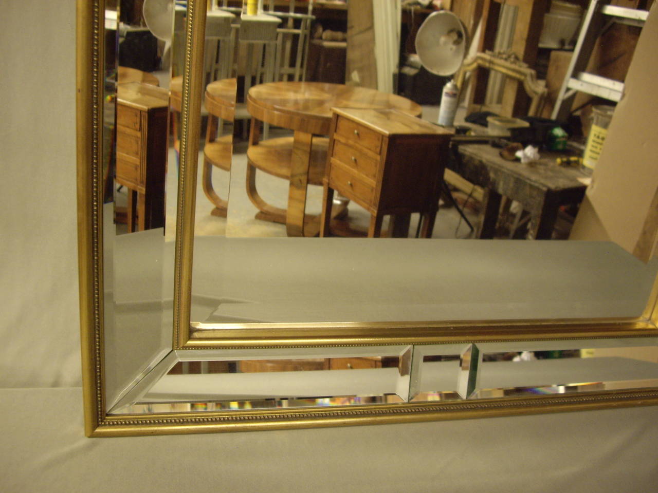 Late 20th Century Vintage French Doubled Framed Belveled Gold Mirror For Sale