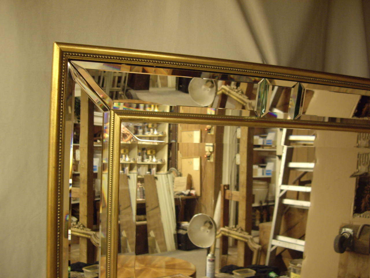 Vintage French Doubled Framed Belveled Gold Mirror In Good Condition For Sale In New Orleans, LA