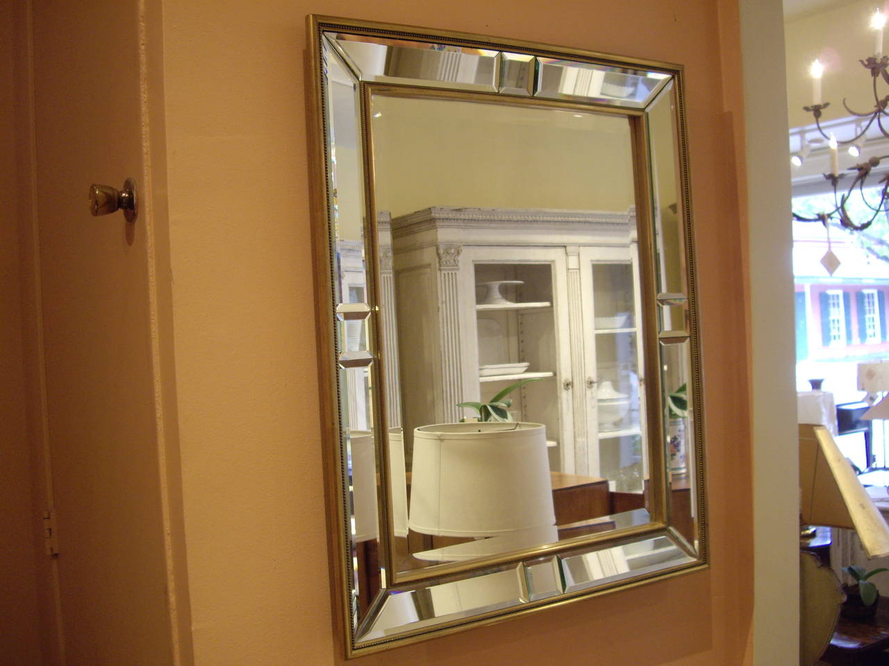 Gilt Vintage French Doubled Framed Belveled Gold Mirror For Sale