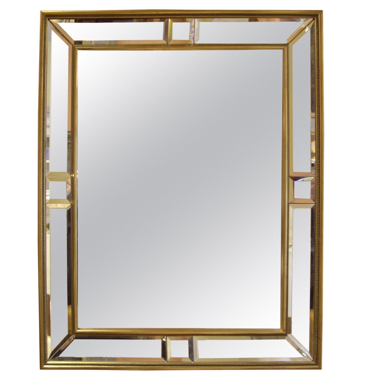 Vintage French Doubled Framed Belveled Gold Mirror For Sale