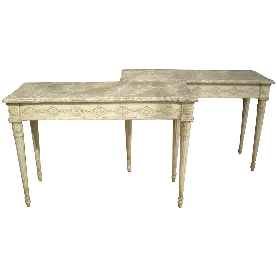 Pair of Painted Louis XVI Style Consoles